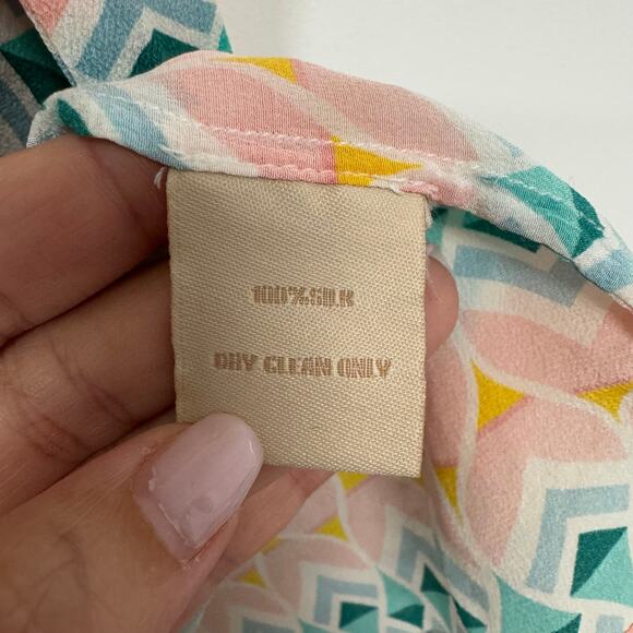 Paloma Blue Sophia Blouse Top Geometric Flutter Sleeve Tie V Neck Size Small - Picture 6 of 9